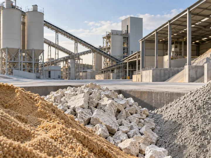 Concept illustration of dry building material processing
