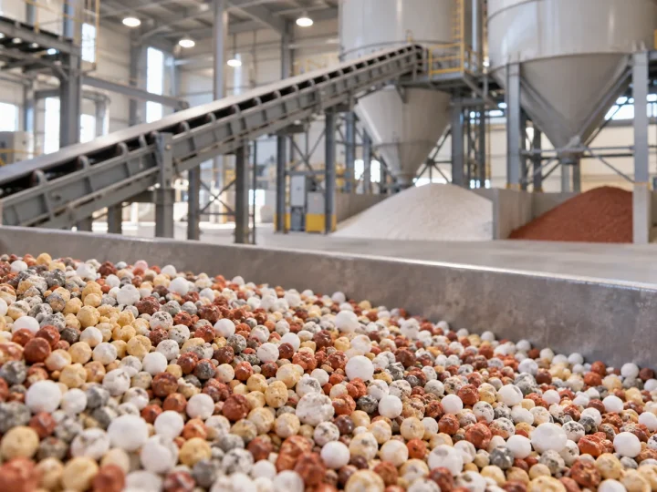 Concept illustration of fertilizer granule processing