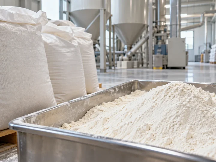 Concept illustration of food powder processing