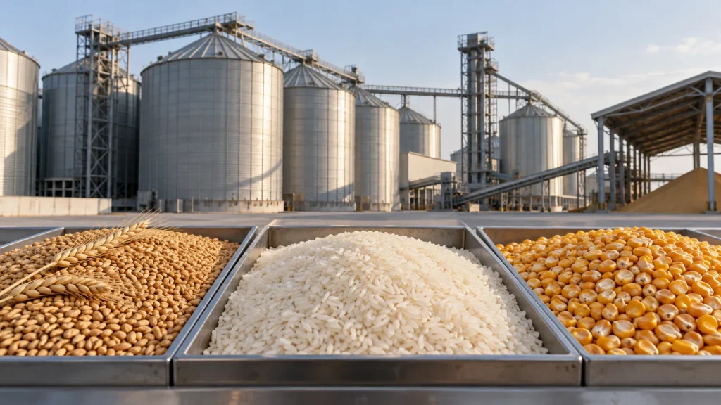 Concept illustration of grain handling and storage