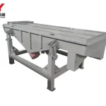 Linear vibrating screen with a rectangular deck and support legs