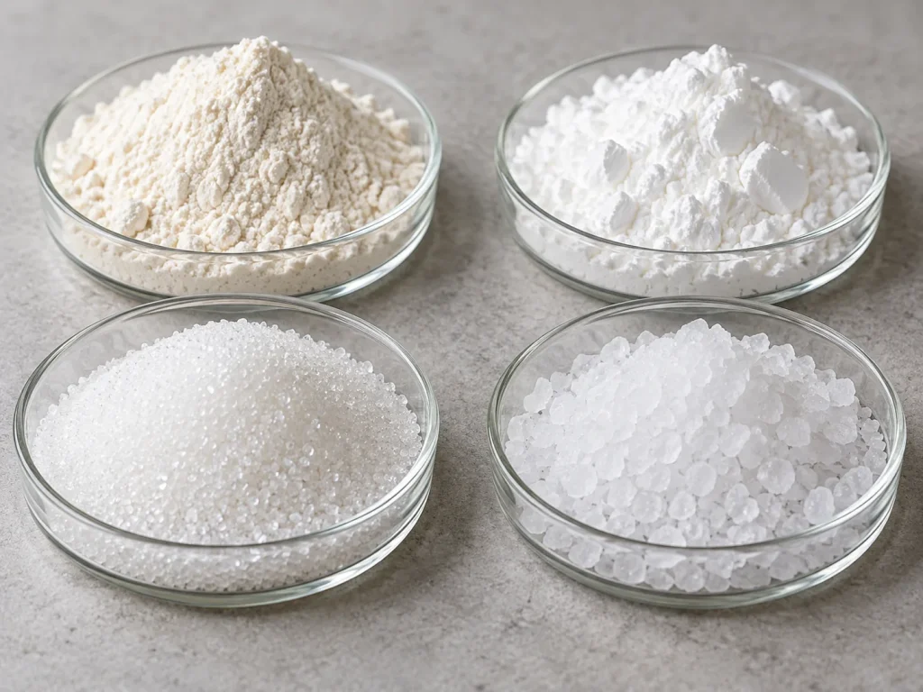 Illustrative sample of flour starch sugar and salt