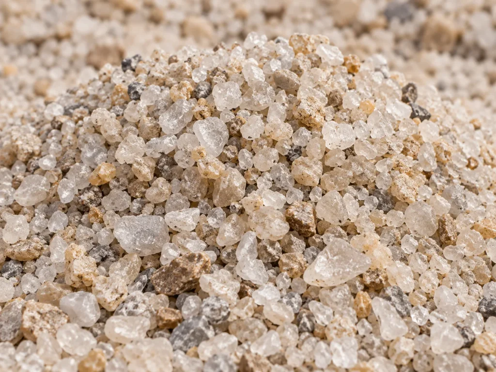 Illustrative sample of silica sand and quartz particles