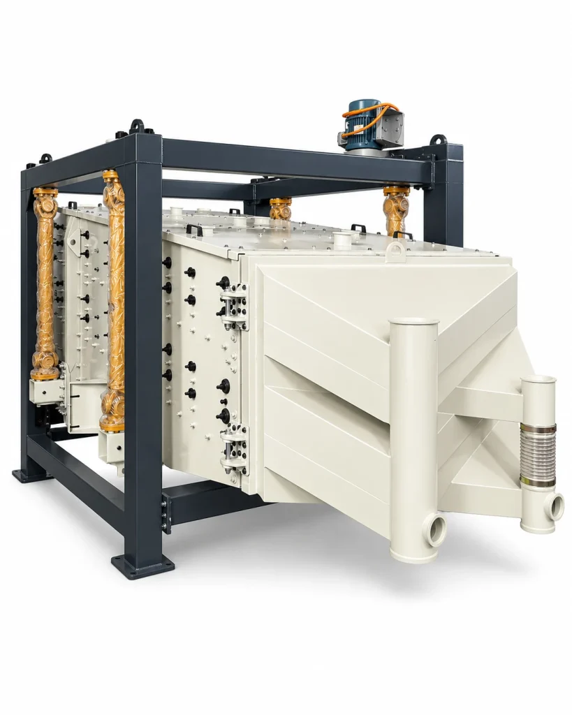 Rectangular screening equipment with a dark support frame