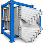 Square gyratory screen with dual deck stacks and separate discharge outlets