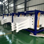 Factory view of square gyratory screen suspension and discharge chutes