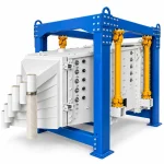 Square gyratory screener side view showing suspension and flexible connection