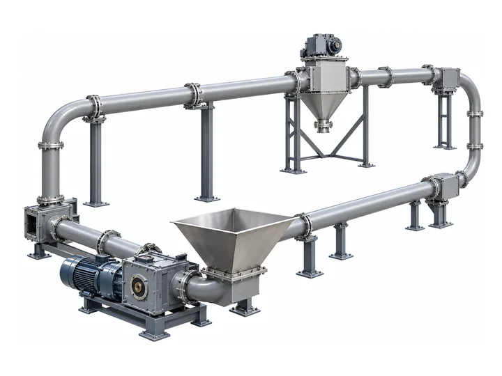 Illustration of a vertical pipe chain conveyor circuit