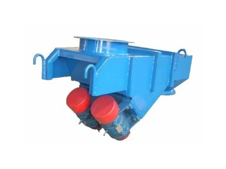 Blue vibrating feeder trough with two vibratory drives